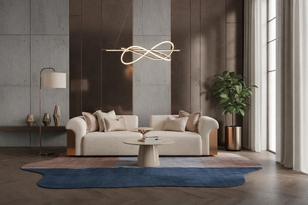 Stilvolles Beiges Wohnzimmer-Set GroßEs 3-Sitzer-Sofa Runder Couchtisch-image
