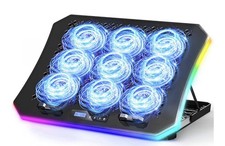 Laptop Cooling Pad 9 Fans RGB Lighting Adjustable Stand USB Removable Phone Sta  