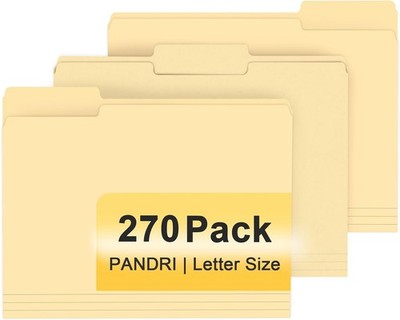 File Folder,  270 Pack File Folder, 1/3 Cut Tab, Letter Size, Filing Folder for