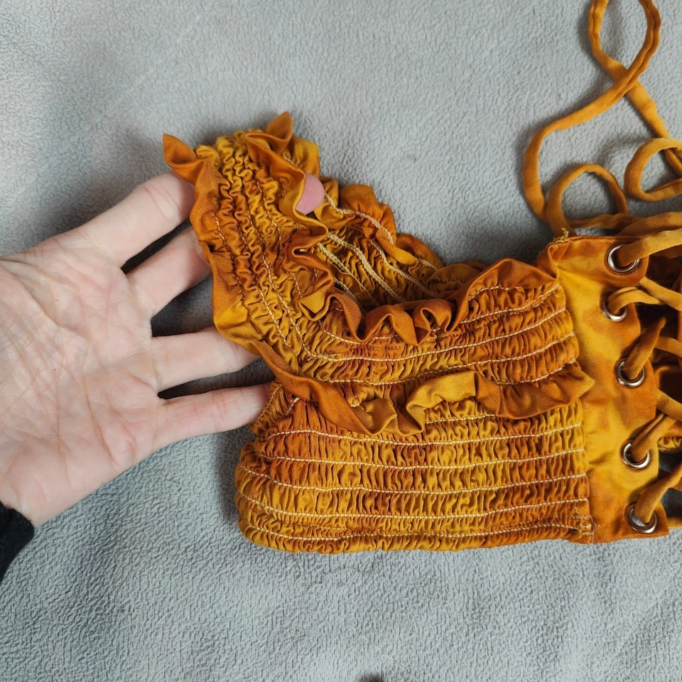 Blue Life Bikini Womens Small Scrunched Off the Shoulder Honey Yellow Tie Dye - Image 3 of 4