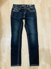 MISS ME Easy Skinny Jeans Size 25 30x31 8  Mid-Rise Dark Rhinestone Cross EUC 