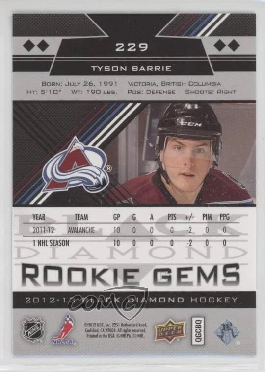 2012-13 Upper Deck Black Diamond Quad Gems Tyson Barrie #229 Rookie RC - Image 2 of 2
