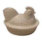 Vtg Art Carnival Glass Iridescent Hen On Nest Covered Candy Dish Chicken Rooster