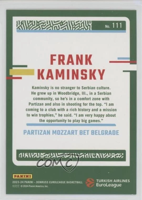 2023-24 Panini Donruss EuroLeague Purple Press Proof /249 Frank Kaminsky #111 - Image 2 of 2