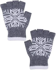 Fingerless Gloves for Women Men, Unisex Half Finger Winter Warm Knitted Grey