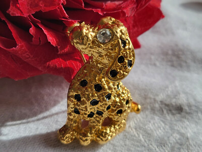 Broche Métal Doré Tacheté Noir Avec Yeux Strass - Dimensions 3,3 X 2,4 Cm - Occasion