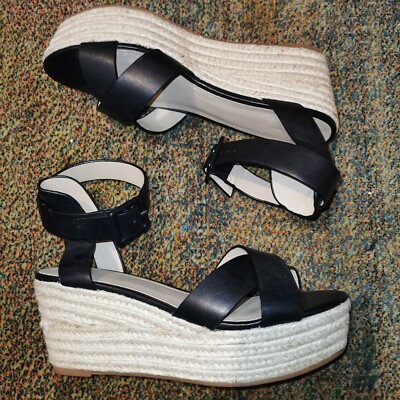 Country Road Sz 41 Or 10 Gianna Black Leather Espadrilles Wedge Sandals  Strap | eBay Australia