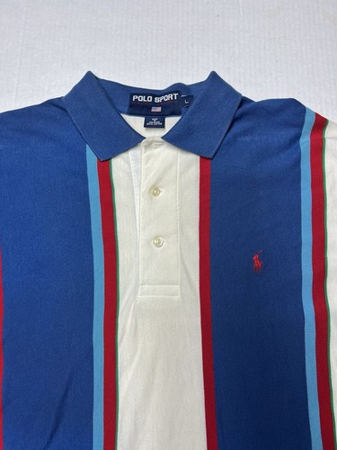 Polo Sport Ralph Lauren Shirt Men’s L Vintage 90’s Single Stitch Vertical Str - Picture 6 of 12
