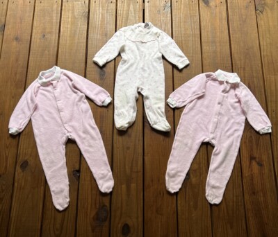 Vintage 80's English Baby girls size 80 cm 6-12 months pink Sleepers One Pieces