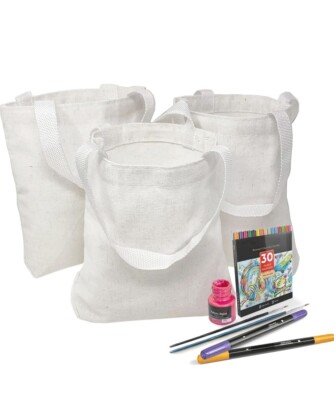 Podzly 12  DIY Blank Mini Canvas Tote Bags - 8''X 8'' 