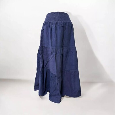 Ex Mistral Tiered Midi Skirt Cord Sheered Waist Size 14 Navy Needle Cord