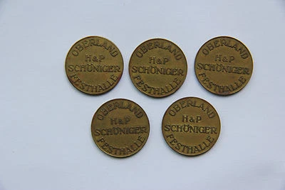 5 Stück alte Biermarke Oberland Festhalle H & P Schöniger Bierzeichen - Bild 1 von 4