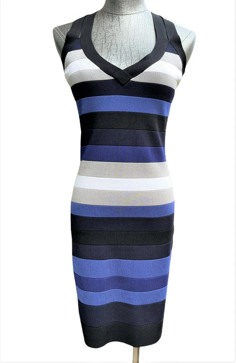 Karen Millen Stripe Bodycon Bandage Dress Size 3 US 8 10 Black
