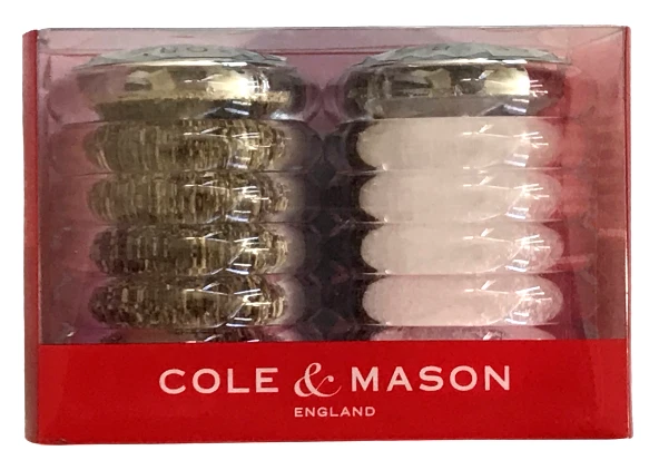 z Lot of 2 Salt & Pepper Shakers Duo COLE & MASON ENGLAND Chrome Clear NIB