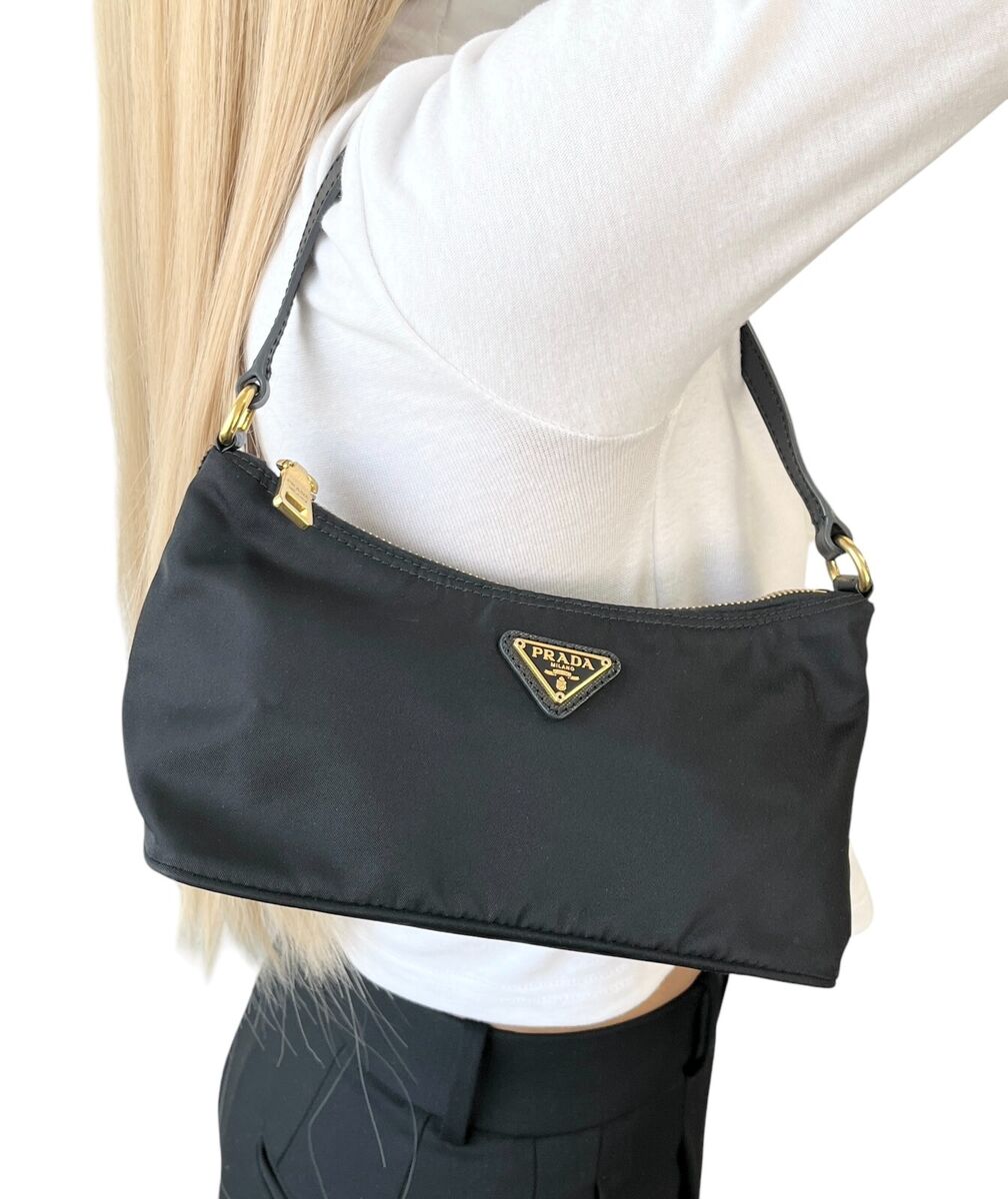 PRADA Vintage Logo Mini Shoulder Bag Pochette Handbag Black PRADA Vintage Logo Mini Shoulder Bag Pochette Handbag Black