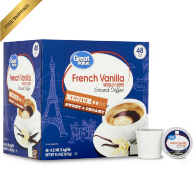 Great Value 100% Arabica French Vanilla Medium Roast Ground Coffee Pods, 48 Ct