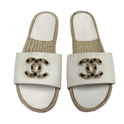 CHANEL シャネル☆ウッドバックル ココマーク ミュール 36 ホワイト CHANEL シャネル☆ウッドバックル ココマーク ミュール 36