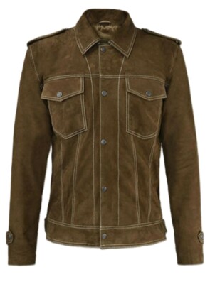 Herren Wildleder Lederjacke Celebrity Style Replica Jacke braun