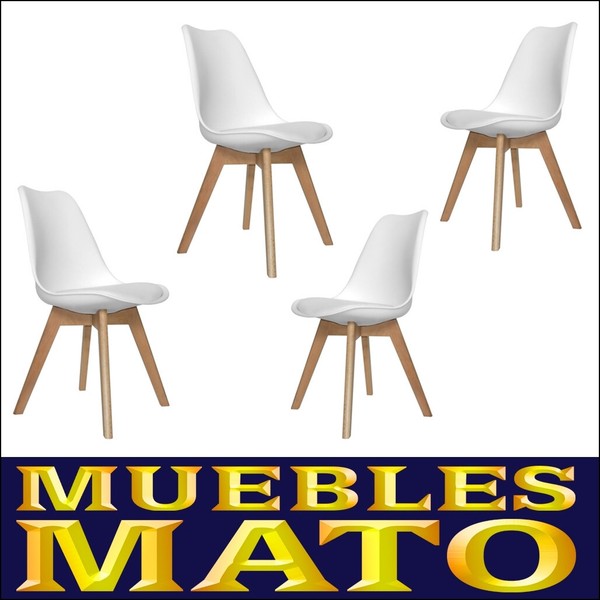 SET 4 SILLAS LIEJA BLANCAS COMEDOR COCINA SALON PATA MADERA COLOR BLANCO