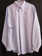 Brooks Brothers Original Polo Men's LARGE Blue Plaid Non Iron Cotton Dress Shirt