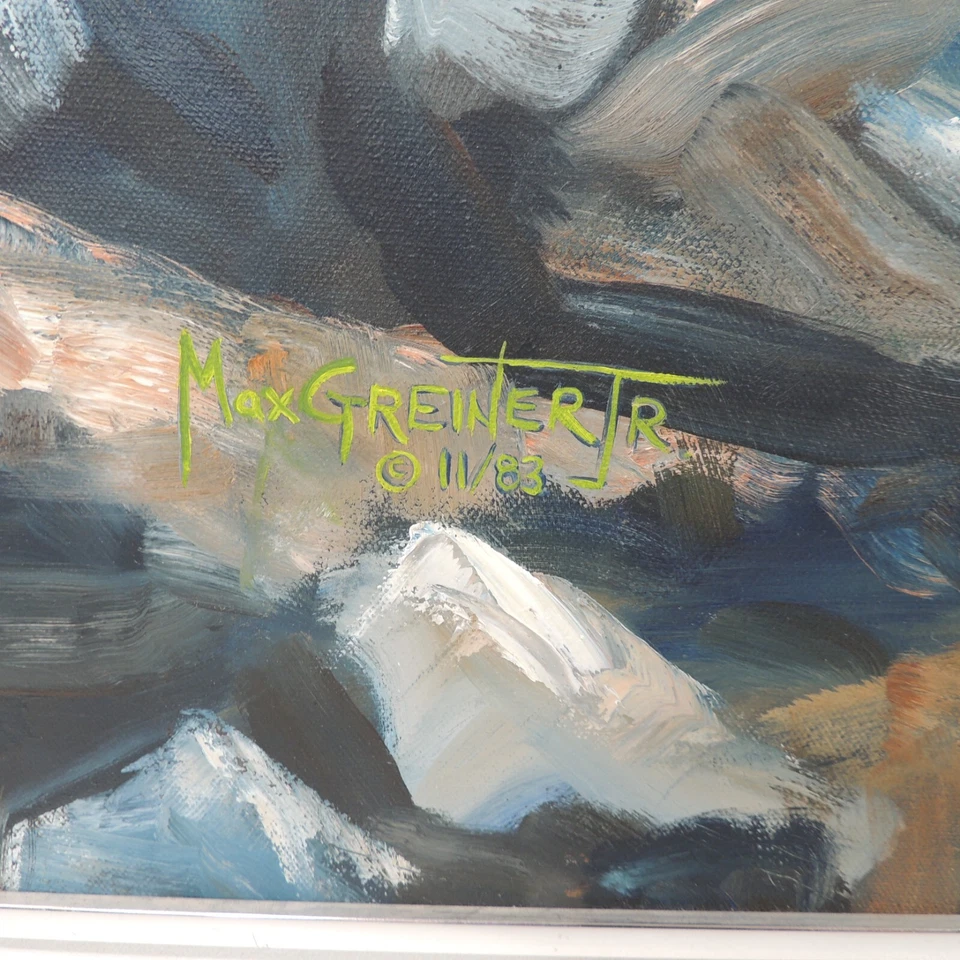 Pintura en lienzo original Max Greiner Jr 1983 bosque rocoso sombreado patrón de noviembre Foto 3 de 4