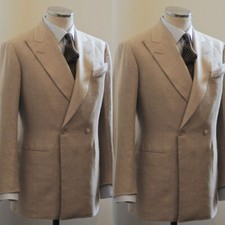 Linen Men's Suits Peak Lapel Double-Breasted Formal Wedding Groom Prom Tuxedos