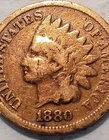 1880 Indian Head One Cent Penny 1C US Coin VG #12952