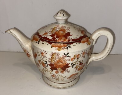 Vintage Japanese Moriyama Mori Machi Imari Style Tea Pot c . 1920 Orange/ Gold