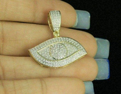 14k Yellow Gold Plated 2.10 Ct Round Simulated Diamond Evil Eye Charm Pendant