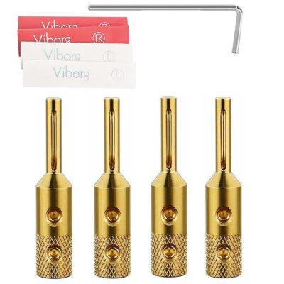 4pc VIBORG Gold Plated OCC Pure Copper Speaker Cable Banana Plug Audio Connector