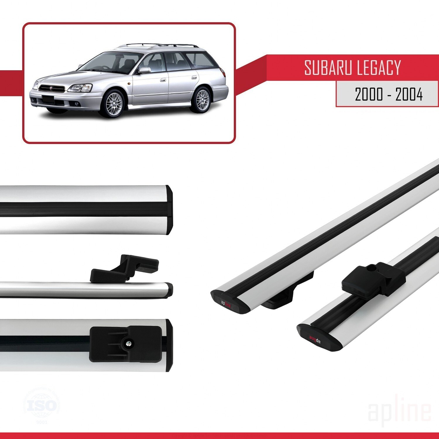 Barres de toit pour Subaru Legacy 2000-2004 modele BASIC Railing noir en aluminium