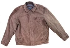 Perry Ellis Portfolio Mens Size LARGE Microsuede Bomber Jacket Coat Brown Zip Up