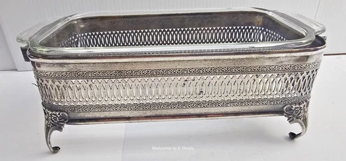 Vintage Glass Bake Bread Loaf Pan Bread 1.5 qt J522 Silverplated Stand