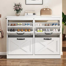 Shoe Cabinet with 4 Flip Drawers Entryway Hallway Shoe Storage Organizer White
