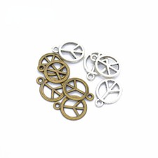 15.5 12mm Alloy Charm Pendant Peace sign Hollow out Round DIY For Jewelry 100pcs