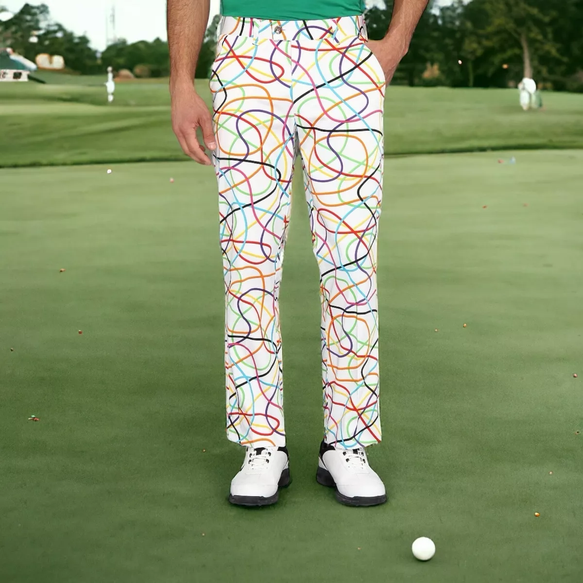 Loudmouth Golf Mens White Scribblz Pants Size 47x33 Colorful John