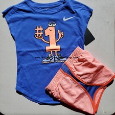 Nike Girls Size 5 Summer Dri-fit Lined Shorts Size 6 T-Shirt Peach Spring NEW