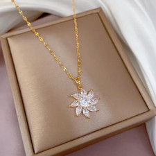 18K Gold Plated Luxury Shiny Rhinestone Flower Necklace Women Girls Gift New