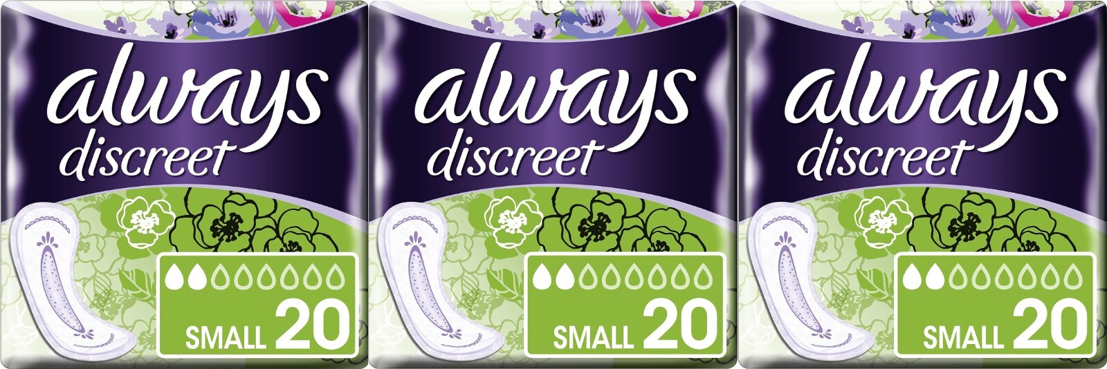 Always Discreet Sensitive Bladder Incontinence Pads Small Odour Lock - 60 Pads
