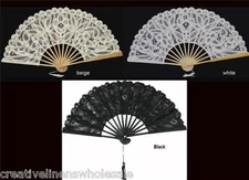 Victorian Battenburg Lace Wedding Bridal FAN White, Beige, Black Creative Linens
