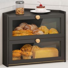 Black Corner Bread Box for Kitchen Countertop, Large Bread Container Storage ...