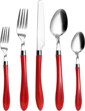 Red Silverware Set, HOFTEN 20 Piece Stainless Steel Color Handle Flatware, Retro
