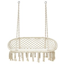 2 Person Hanging Hammock Chair w/ Cushion Macrame Swing 330 lbs Capacity