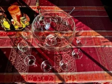 West Virgina Glass Punch Bowl Set Bowl, Ladle, 12 Cups Perfect Clear Glass MINT