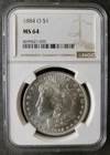 1884 O $1 Morgan Silver Dollar NGC MS64