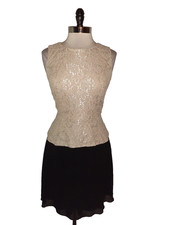 EN FOCUS STUDIO Size 14 A-Line Dress Beige Floral Lace Peplum Sleeveless