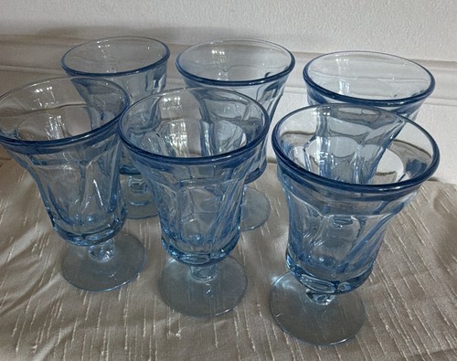 Fostoria Jamestown 6" Blue Ice Tea Water Footed Swirl Goblets Set Of 6 NICE!
