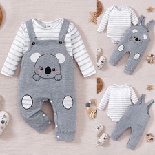 2PCS Set Newborn Baby Girl Boy Cute Tops Romper Long Pants Outfits Clothes 0-18M