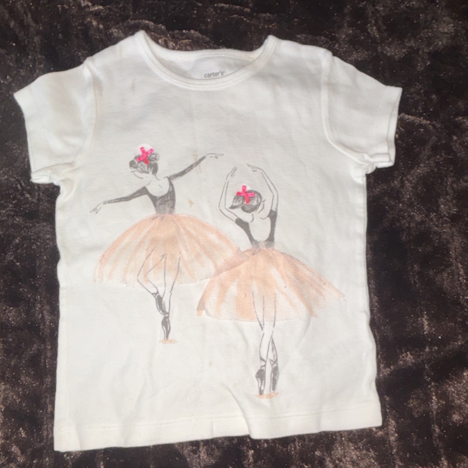 Carter's 3T Girls White Short Sleeve Crew Neck Graphic Dance Bow Accent T-Shirt