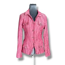 Chico  s Pink Crinkle Textured Silk Blend Button Up Drawstring Utility Jacket 2SM